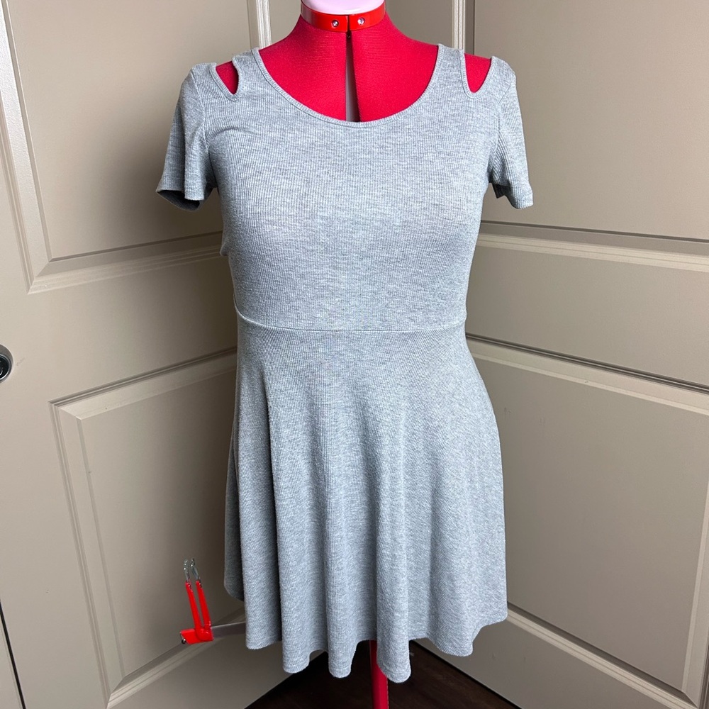 Light gray, short sleeve dress with cut out detail